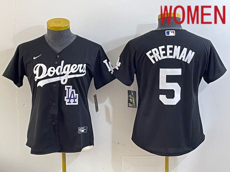 Women Los Angeles Dodgers #5 Freeman Black Game 2024 Nike MLB Jersey style 11216